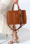 Women's Tan Colored Modern Designed Shoulder and Hand Bag with Leather-Look Scarf Details - 2