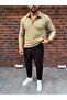 Vertical Striped Ottoman Fabric Zipper Detailed Men's Tracksuit Set