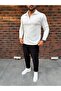 Vertical Striped Ottoman Fabric Zipper Detailed Men's Tracksuit Set