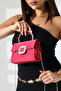 Women's Burgundy Satin Handle Detailed Chain Strap Evening Dress Bag - 3