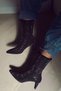 Party Sparkling Stone Detailed Suede Ankle Mid-Heel Zippered Pointed Toe Women's Boots Bootie - 6