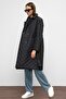 Belted Double-Breasted Quilted Coat with Snap Closure Black 6786 - 5