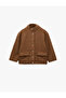 Stand Collar Long Sleeve Wrap-Around Jacket with Flap Pockets