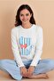 Women's Pajama Set – Long Sleeve White Top and Blue Pants |   Comfortable and Stylish Home Wear - 3