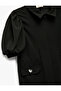 Zip Detail Balloon Sleeve Shirt Collar Dress - 3