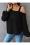 Women's long sleeve one shoulder strap detail loose viscose two thread blouse - 4