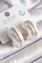 Brass Pearl Detailed Half Hoop Vintage Women's Earrings – Elegant & Stylish Design - 3