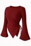 Round Neck Draped Long Sleeve Knit Blouse – Modest Fashion Matching Stylish Women's Top