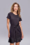 Etekucu Pleated Knee Length Black Dress - 2