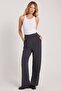 Women's Regular Fit Classic Cut Velcro Closure Wide Leg Anthracite Trousers - 2