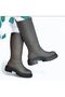 Khaki Matte Leather Below-The-Knee Women's Casual Boots - 3