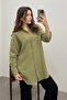 Women's Khaki Oversize Basic Muslin Shirt - 2