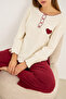 Burgundy Heart Embroidered Knitted Interlock Pajama Set25226009 - 2