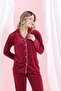 Burgundy Front Buttoned Velvet Winter Women's Pajama Set - 8