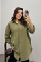 Women's Khaki Oversize Basic Muslin Shirt - 4