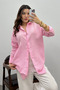 Women's Pink Oversize Basic Muslin Shirt - 2