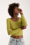 Women's Drawstring Detailed Long Sleeve Green Viscose Blouse - 3