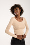 Women's Drawstring Detailed Long Sleeve Beige Viscose Blouse