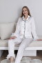 Women's Ecru Satin Special Design Feathered Pajama Set - 6