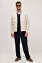 Men's Regular Fit Classic Cut Zip-Up Double Pocket Warm Stand-Up Collar Jacket in Beige - 4