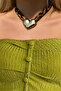 Gold Color Leopard Pattern Heart Motif Necklace