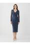 Dark Petrol V-Neck Long Sleeve Polka Dot Mesh Midi Dress