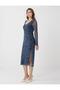 Dark Petrol V-Neck Long Sleeve Polka Dot Mesh Midi Dress - 2