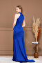 Satin Halter Neck Tie-Detail Long Evening Dress - Cobalt Blue - 7