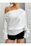 Women's Off-Shoulder Loose Fit Off-The-Shoulder Wide Oversized White Blouse - 4