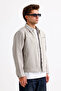 Men's Beige Oversize Zippered Denim Jacket - 2