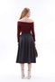 Navy Blue Plaid Midi Skirt with Slit Detail - 5