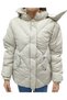 Girl's Quilted Model Coat with Plush Lining, Detachable Hood, Zipper and Snap Closure, Stone Color