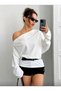 Women's Off-Shoulder Loose Fit Off-The-Shoulder Wide Oversized White Blouse - 2
