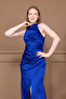 Satin Halter Neck Tie-Detail Long Evening Dress - Cobalt Blue - 4