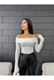 Women's White Asymmetrical Cut Asymmetrical Sleeve Sandy Fabric Madonna Collar Blouse - 3