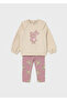 Cream Color Teddy Bear Sweatshirt and Pink Teddy Bear Printed Leggings