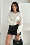 White 100% Cotton Sweatshirt with Bead and Stone Embroidery on the Sleeves - 6