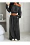 Women's Boat Neck Sweatshirt Sweatpants Double Bottom Top Set - 3