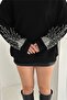 Black Sleeves, Bead and Stone Embroidered 100% Cotton Sweatshirt - 3