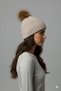 Women's Fur Pompom Wool Beige Colored Beret - 4