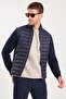Men's relaxed fit comfortable cut quilted sleeves knit double pocket warm navy blue jacket - 5