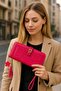 Dark Pink Color Leather Women Wallet