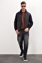 Men's Relax Fit Comfortable Cut Quilted Sleeves Knit Pocketed Heat-Retaining Black Jacket - 5
