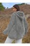 Women's Large Size Long Sleeve Pocket Hooded Zippered Plush Cardigan Jacket - 5
