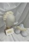 3-Piece Maternity Set - Laser Floral Slippers with Stones and Feathers + Crown + Bandana - 5