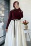 Short Mercerized Knitwear Sweater with Button Detail on the Sleeves – Burgundy