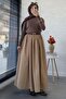 Short Mercerized Knitwear Sweater with Button Detail on the Sleeves – Mink - 6