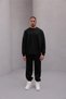 Men's Oversize Tracksuit Set Basic Black – Crew Neck, Elasticated Legs, 3 Thread Ribbed - 5