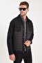 Men's relaxed fit comfortable snap button quilted flap double pocket warm black cashmere coat - 4