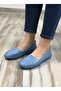 Women's Blue Color Genuine Leather Orthopedic Ballet Flats - 2